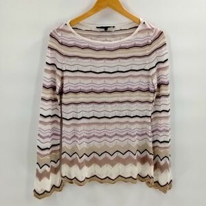WHBM tan purple & white lightweight sweater size medium zig zag design shimmer